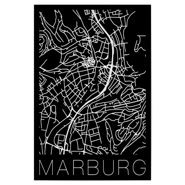 Poster "Retro Map of Marburg Germany Black" artboxONE - Städte,Reise,Schwarzweiß,Städte / Weitere,Kartografie - Retro,Map,Marburg,Germany