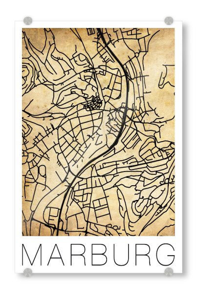 Acrylglasbild "Retro Map of Marburg Germany Sepia" artboxONE - Städte,Städte / Weitere,Kartografie - Retro,Map,Marburg,Germany,Vintage