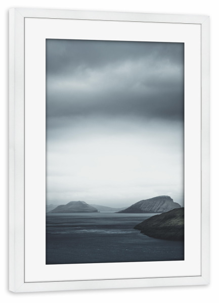 Poster mit Rahmen weiß "Coastal views" artboxONE - Natur - Färöer,Insel,Ozean