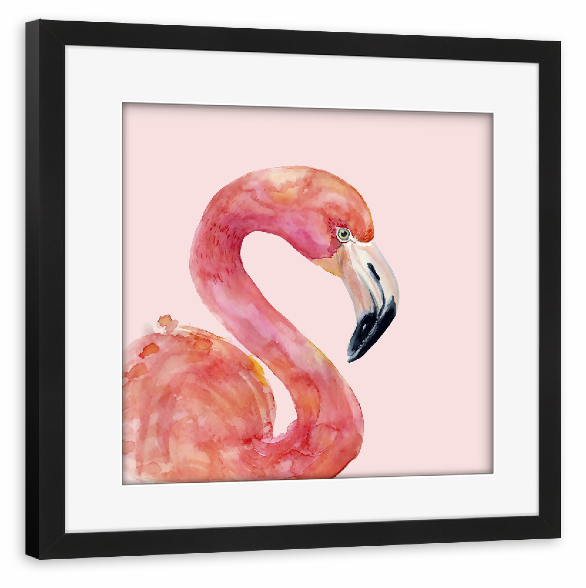 Poster mit Rahmen schwarz "Flamingo auf Pink" artboxONE - Tiere - Flamingo
