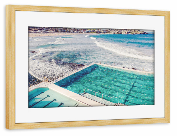 Poster mit Rahmen kiefer "Bondi Beach" artboxONE - Natur,Reise,Reise / Strand und Meer - Beach,Strand,Ocean,Sea,Meer,Pool