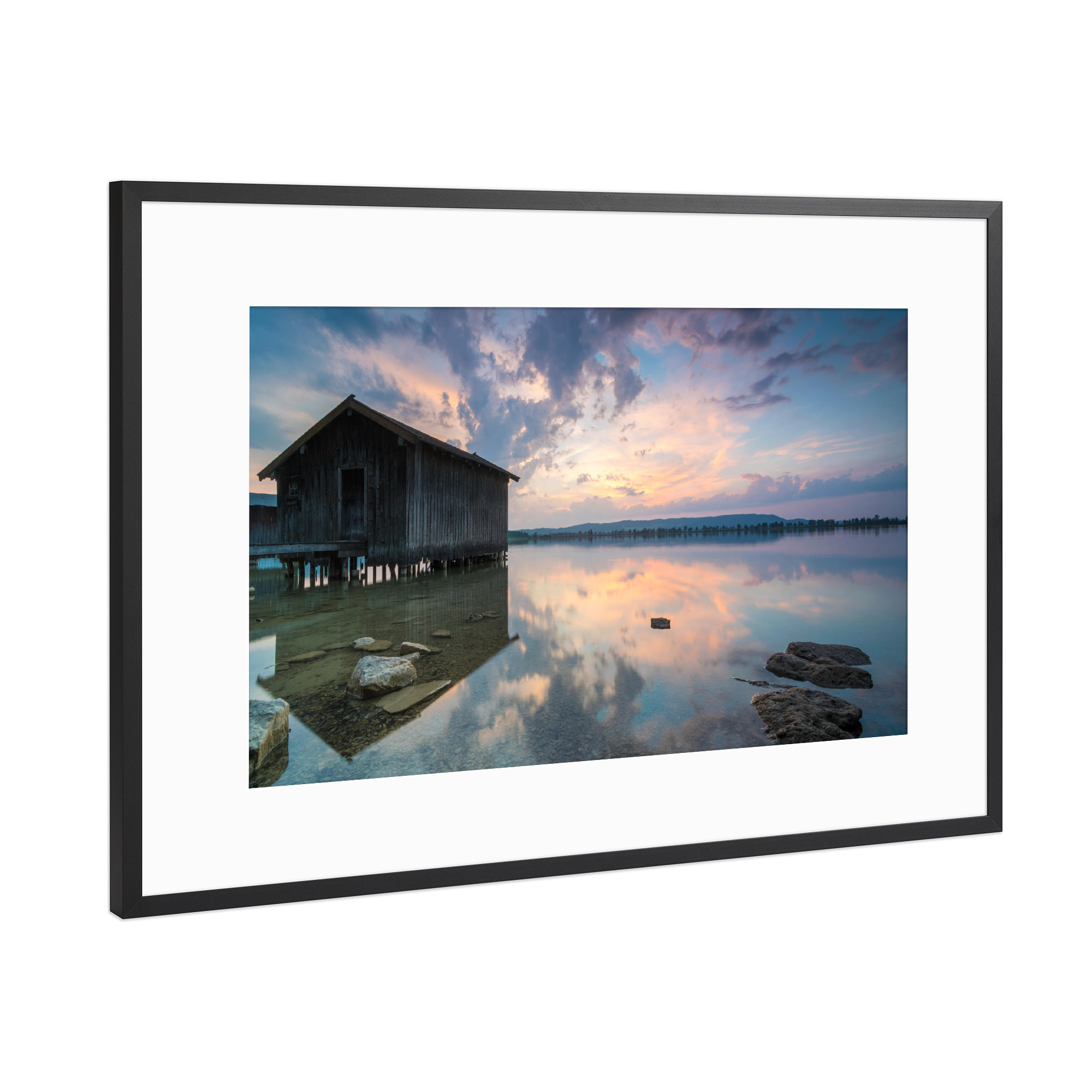 Poster mit Rahmen Schwarz (Metallic) "Sommerabend am Kochelsee" artboxONE - Natur,Reise