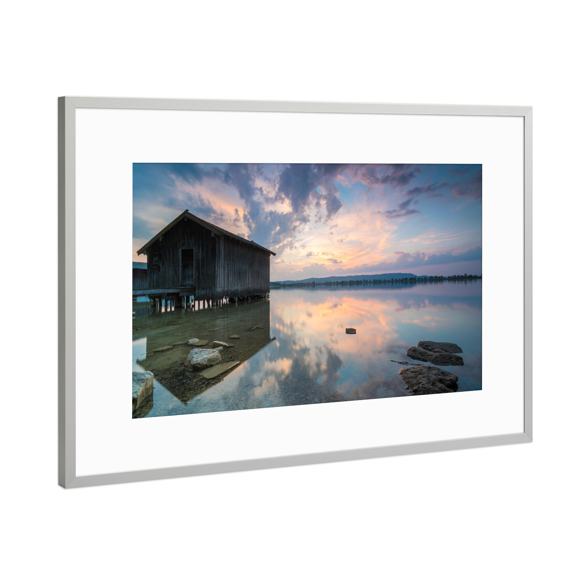 Poster mit Rahmen Silber "Sommerabend am Kochelsee" artboxONE - Natur,Reise