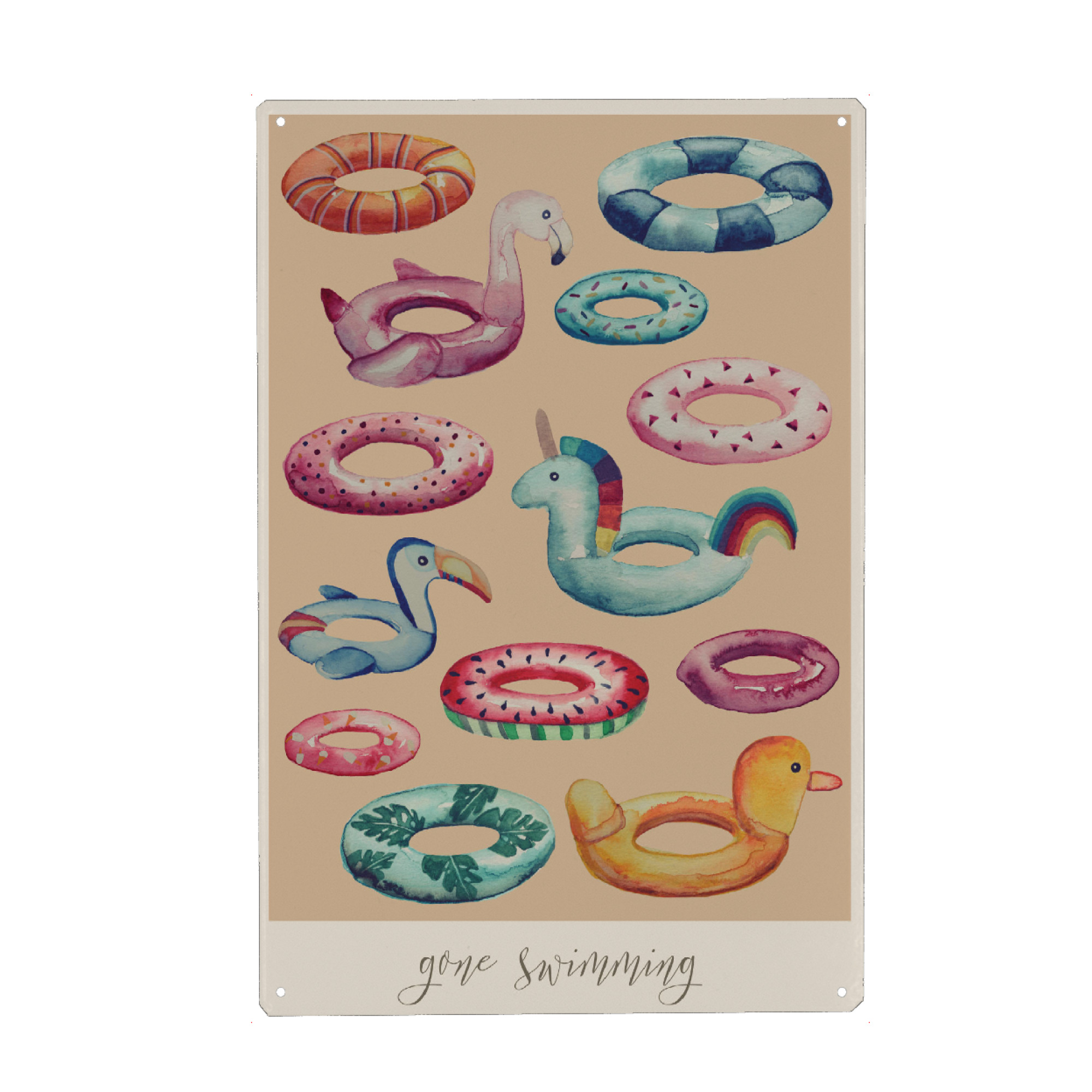 Metall Poster "Gone swimming" artboxONE - Für Kinder - Schwimmen,Pool,Schwimmring - Blechschild