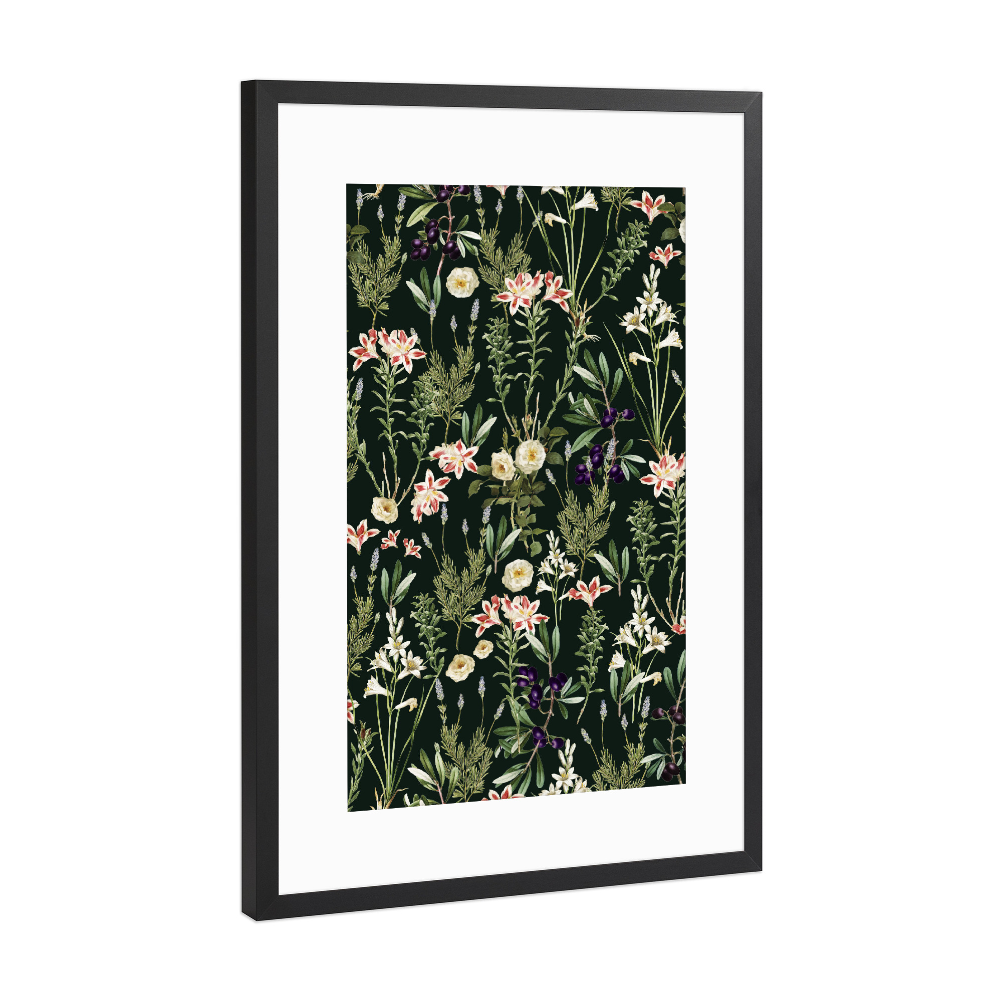 Poster mit Rahmen Schwarz (Metallic) "Dark Botanical Garden" artboxONE - Natur,Floral