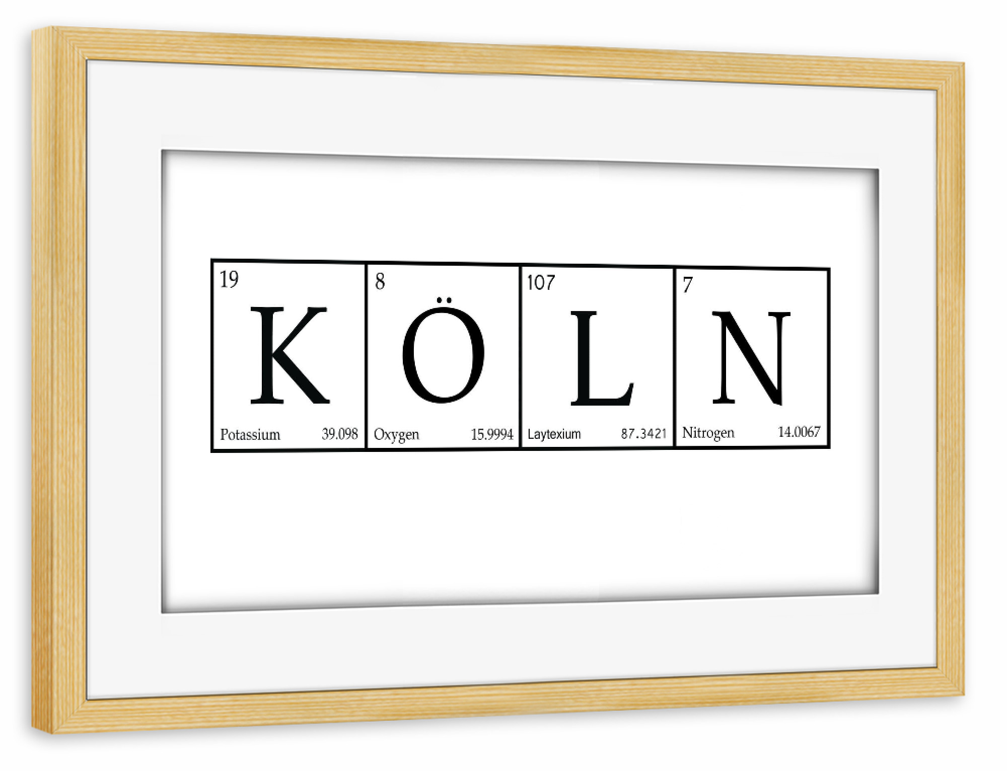Poster mit Rahmen kiefer "Koln Periodic Table" artboxONE - Schwarzweiß,Lustig - Koln,Periodic,Table