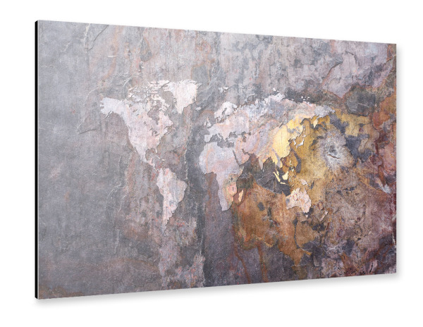 Alu-Dibond "World Map on Stone Background" 30x20 cm artboxONE