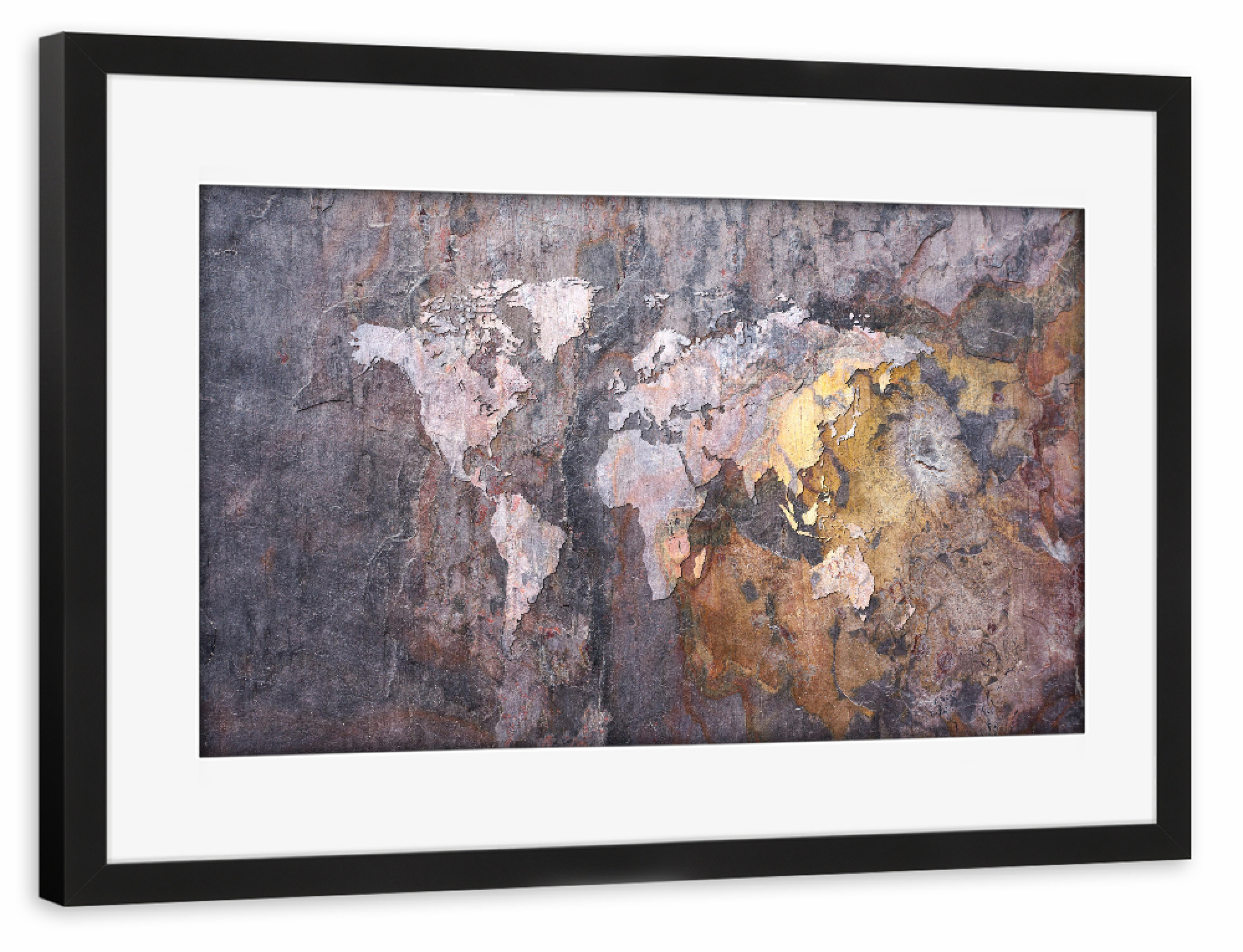 Poster mit Rahmen schwarz "World Map on Stone Background" artboxONE - Reise,Kartografie - Weltkarte,Stein,Map,Karte,Stone,Worldmap,Reise
