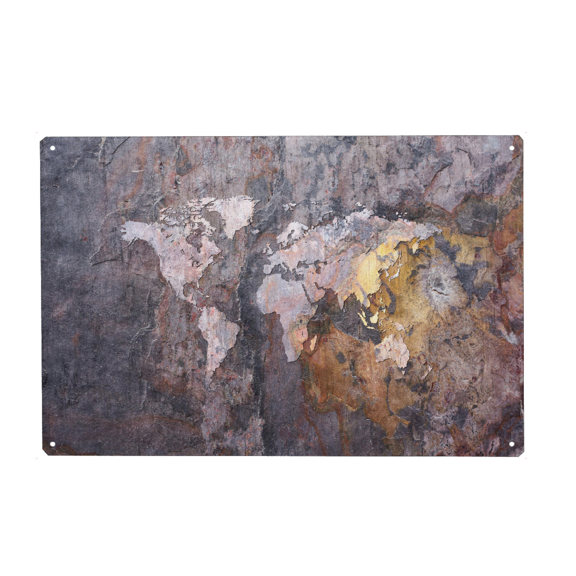 Metall Poster "World Map on Stone Background" artboxONE - Reise,Kartografie - Weltkarte,Stein,Map,Karte,Stone,Worldmap,Reise - Blechschild