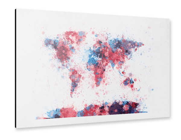 Alu-Dibond "World Map Paint Splashes Pink" 30x20 cm artboxONE