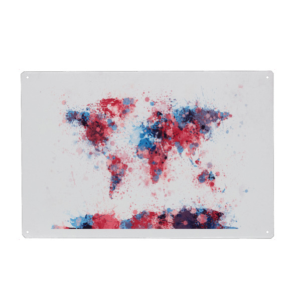 Metall Poster "World Map Paint Splashes Pink" artboxONE - Reise - Weltkarte,Welt,Karte - Blechschild