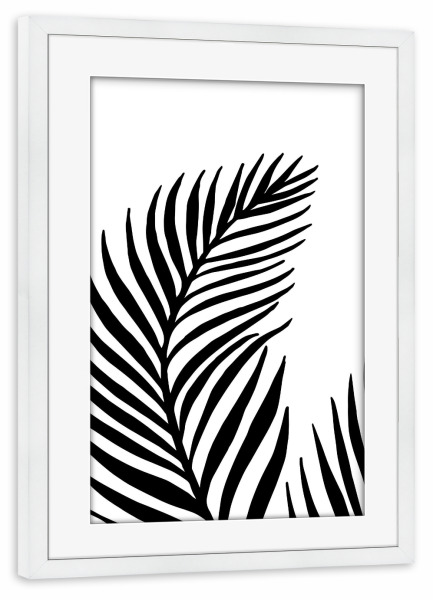 Poster mit Rahmen weiß "Palm Leaves White - Motif Five" artboxONE - Floral,Schwarzweiß - Palms,Leaf