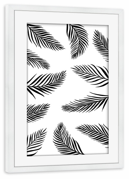 Poster mit Rahmen weiß "Palm Leaves White - Motif Four" artboxONE - Floral,Schwarzweiß - Palms,Leaf