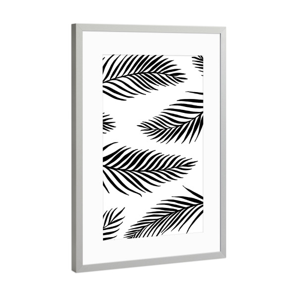 Poster mit Rahmen Silber "Palm Leaves White - Motif Three" artboxONE - Floral,Schwarzweiß - Palms,Leaf