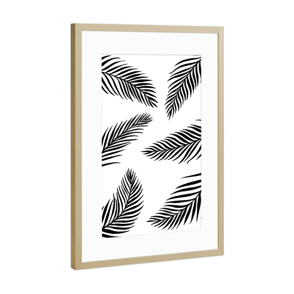 Poster mit Rahmen Gold "Palm Leaves White - Motif One" artboxONE - Floral,Schwarzweiß - Tropical,Summer
