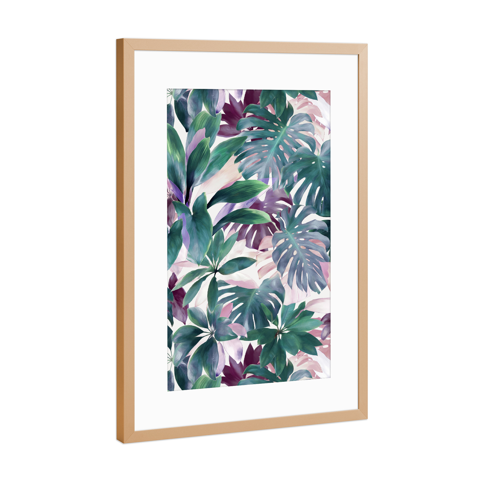 Poster mit Rahmen Kupfer "Tropical Emerald Jungle" artboxONE - Floral - Monstera,Plants,Leaves,Pattern