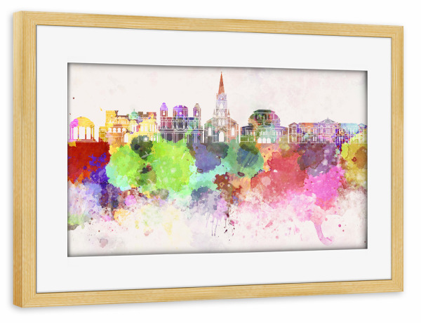 Poster mit Rahmen kiefer "San Jose CR skyline in watercolor" artboxONE - Städte / Weitere - San jose,Costa rica,Skyline