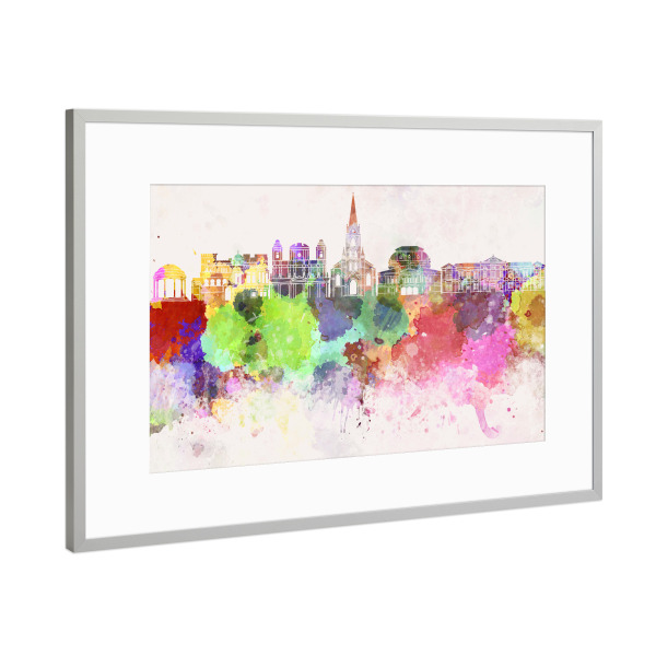 Poster mit Rahmen Silber "San Jose CR skyline in watercolor" artboxONE - Städte / Weitere - San jose,Costa rica,Skyline