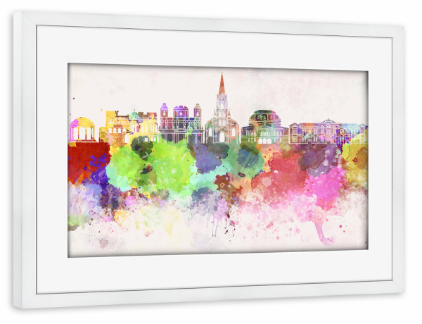 Poster mit Rahmen weiß "San Jose CR skyline in watercolor" artboxONE - Städte / Weitere - San jose,Costa rica,Skyline