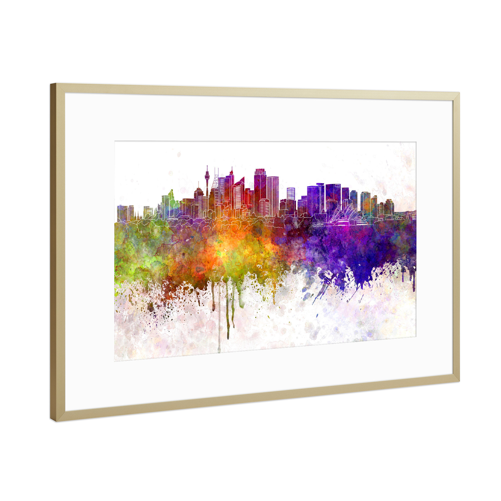 Poster mit Rahmen Gold "Sydney V2 skyline in watercolor" artboxONE - Städte / Sydney - Sydney,Australia,Skyline
