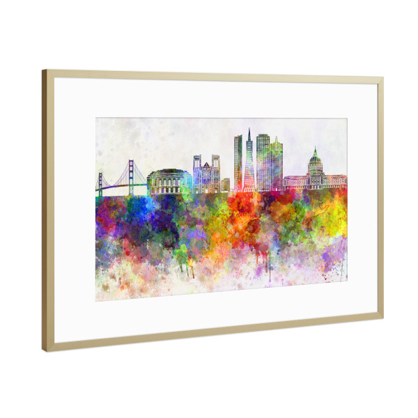 Poster mit Rahmen Gold "San Francisco V2 skyline" artboxONE - Städte / Weitere - San francisco,California,Skyline