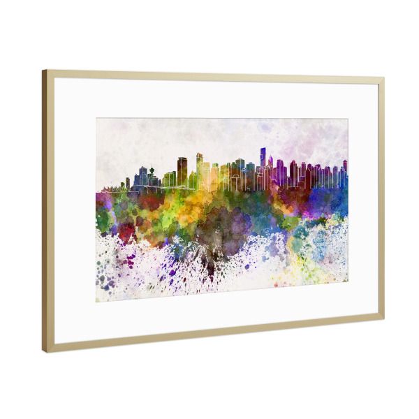 Poster mit Rahmen Gold "Vancouver skyline in watercolor" artboxONE - Städte - Vancouver,Skyline,Canada