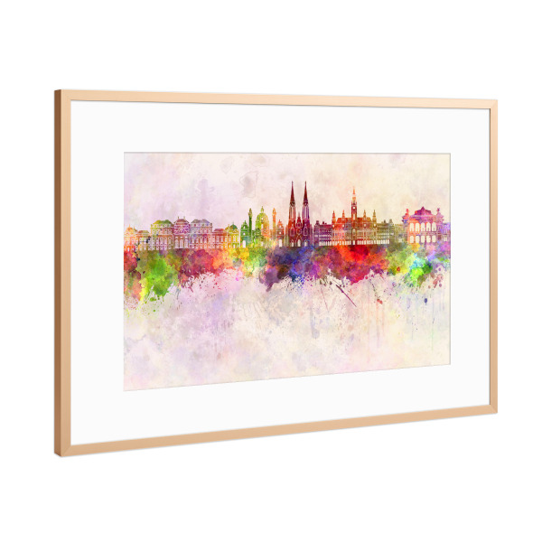 Poster mit Rahmen Kupfer "Vienna V2 skyline in watercolor" artboxONE - Städte / Wien - Austria,Skyline,Vienna,Wien