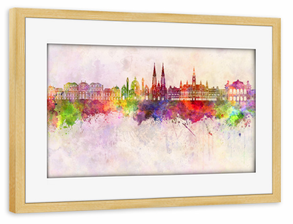 Poster mit Rahmen kiefer "Vienna V2 skyline in watercolor" artboxONE - Städte / Wien - Austria,Skyline,Vienna,Wien