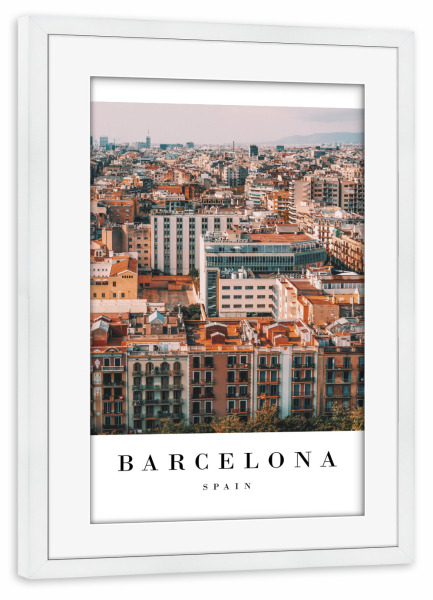 Poster mit Rahmen weiß "Stylish Barcelona" artboxONE - Städte - Spain,Buildings,City
