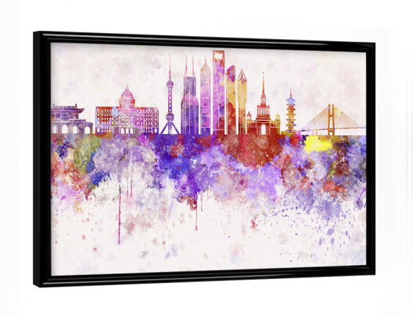 Poster mit schwarzem Rahmen "Shanghai V2 skyline in watercolor" artboxONE - Städte / Shanghai - Shanghai,China,Skyline