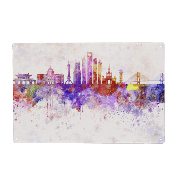 Holzbild "Shanghai V2 skyline in watercolor" artboxONE - Städte / Shanghai - Shanghai,China,Skyline