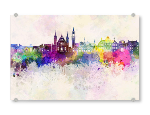Acrylglasbild "The Hague V2 skyline in watercolor" artboxONE - Städte / Weitere - Hague,Netherlands,Holland,Skyline