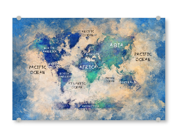Acrylglasbild "World map green blue" artboxONE - Kartografie - Welt,Atlas,Reise