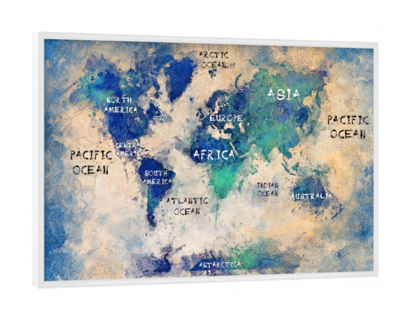 Poster mit weißem Rahmen "World map green blue" artboxONE - Kartografie - Welt,Atlas,Reise