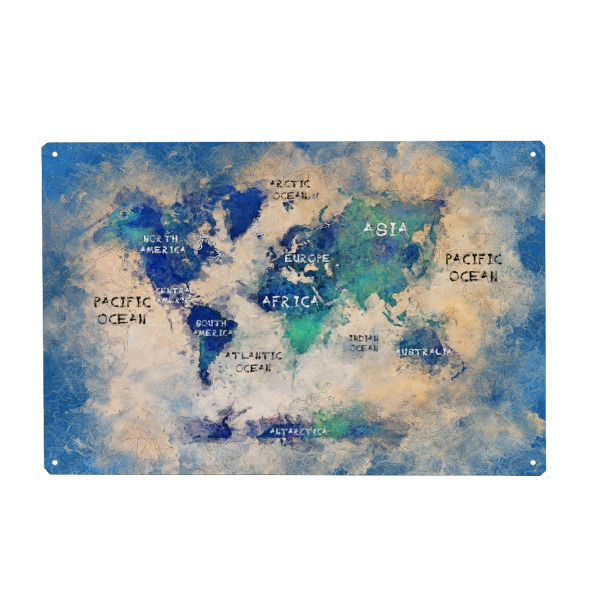 Metall Poster "World map green blue" artboxONE - Kartografie - Welt,Atlas,Reise - Blechschild