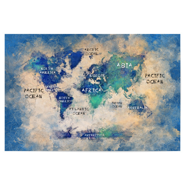 Poster 30x20 cm "World map green blue" artboxONE - Kartografie - Welt,Atlas,Reise