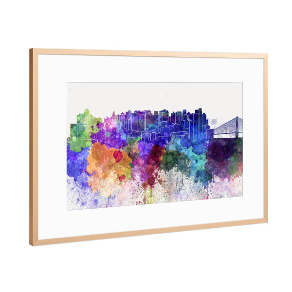 Poster mit Rahmen Kupfer "Shantou skyline in watercolor" artboxONE - Städte - Watercolor