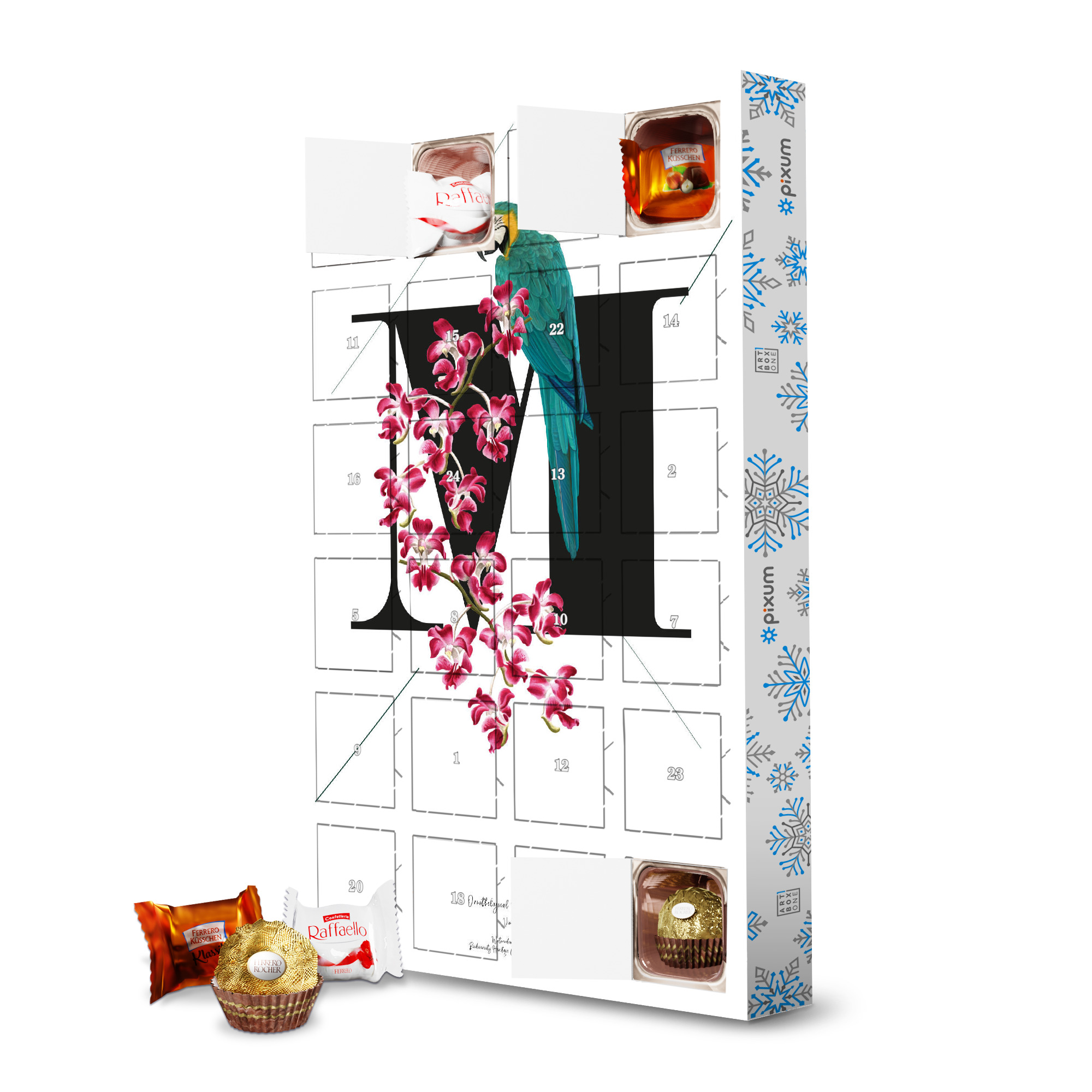 Adventskalender mit Ferrero Pralinen Botanical Alphabet-M artboxONE Adventskalender Buchstaben / M
