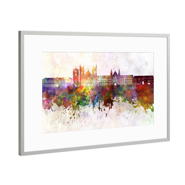 Poster mit Rahmen Silber "Trondheim skyline in watercolor" artboxONE - Städte - Trondheim