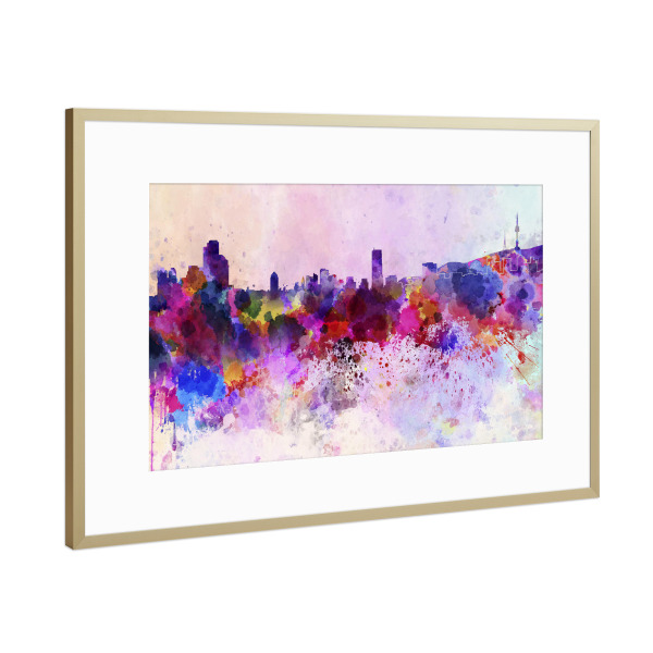 Poster mit Rahmen Gold "Seoul skyline in watercolor" artboxONE - Städte - Seoul