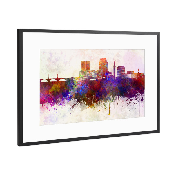 Poster mit Rahmen Schwarz (Metallic) "Springfield Ma skyline" artboxONE - Städte - Springfield