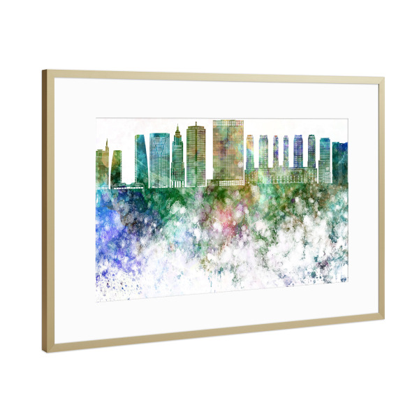 Poster mit Rahmen Gold "Sao Paulo V2 skyline in watercolor" artboxONE - Städte - Sao paulo