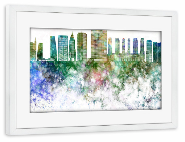 Poster mit Rahmen weiß "Sao Paulo V2 skyline in watercolor" artboxONE - Städte - Sao paulo