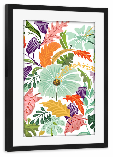 Poster mit Rahmen schwarz "Hello Tropical" artboxONE - Floral - Pattern,Watercolor,Blossom