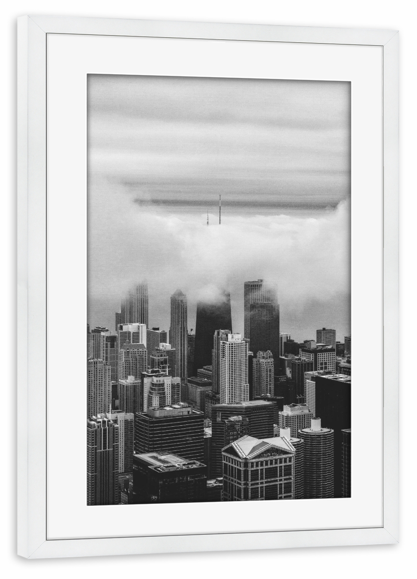 Poster mit Rahmen weiß "Steps to the sky" artboxONE - Städte,Schwarzweiß - Skyscaper,Sky,Modern,Buildings