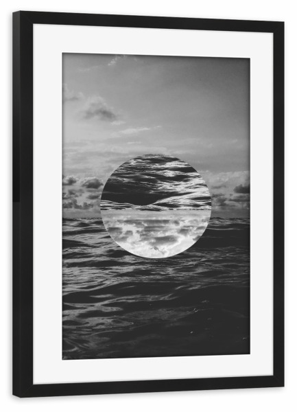Poster mit Rahmen schwarz "Liquid horizon" artboxONE - Natur,Schwarzweiß - Water,Sky,Ocean