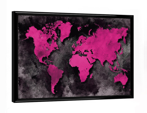 Poster mit schwarzem Rahmen "World map pink black" artboxONE - Reise,Kartografie - Weltkarte