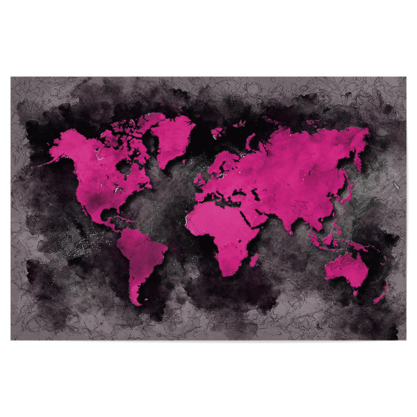 Poster 30x20 cm "World map pink black" artboxONE - Reise,Kartografie - Weltkarte