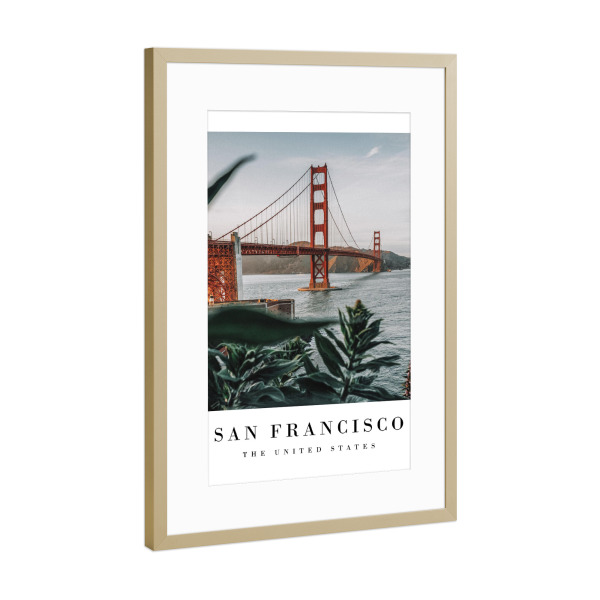 Poster mit Rahmen Gold "Golden San Francisco" artboxONE - Städte / San Francisco - Bridge,America,Usa