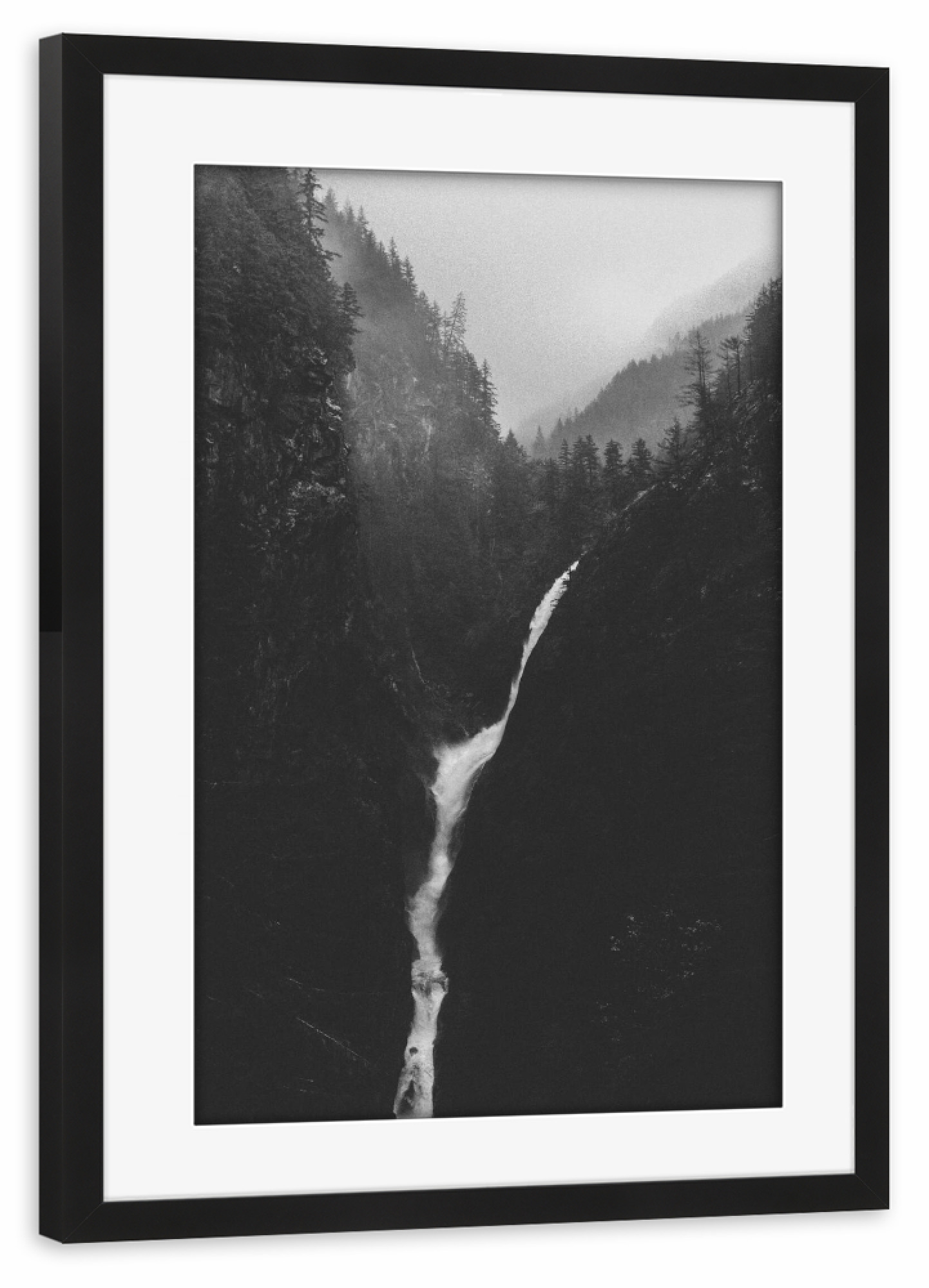 Poster mit Rahmen schwarz "Earthly miracle" artboxONE - Natur,Schwarzweiß - Waterfalll,Hills,Mountains,Water,Tree